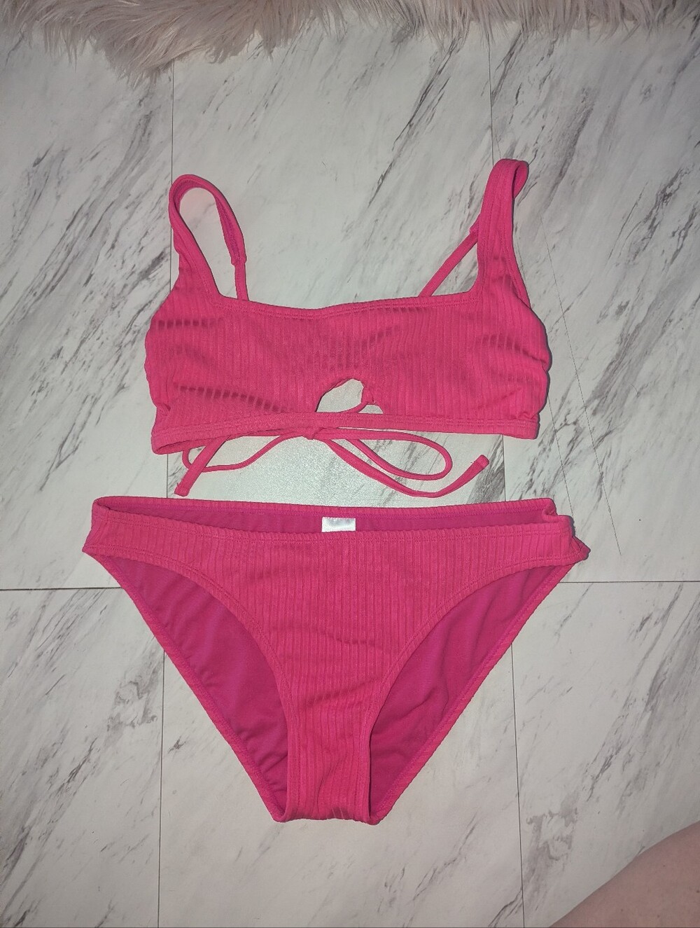 Xhilaration Vibrant Pink Ribbed Bikini Bottom